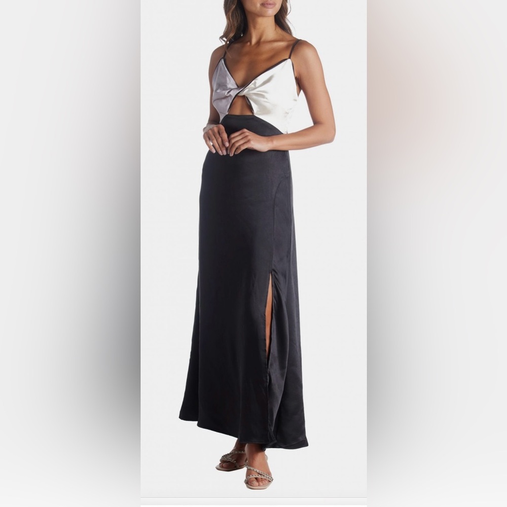 Satin color block cut out maxi dress size Medium NWOT